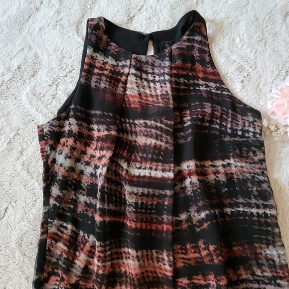 Miss Miss Sleeveless Wavy Plaid Floral Print Hem Crew Neck Dress Size M - Picture 8 of 16